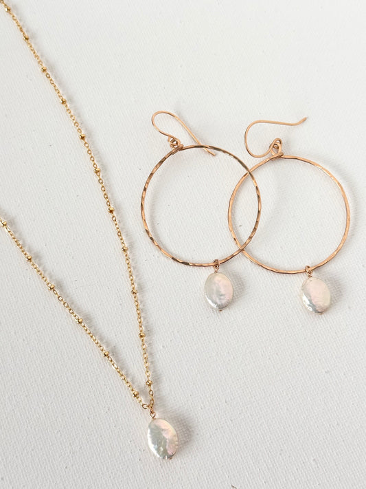 Freshwater Pearl Necklace + Hoops